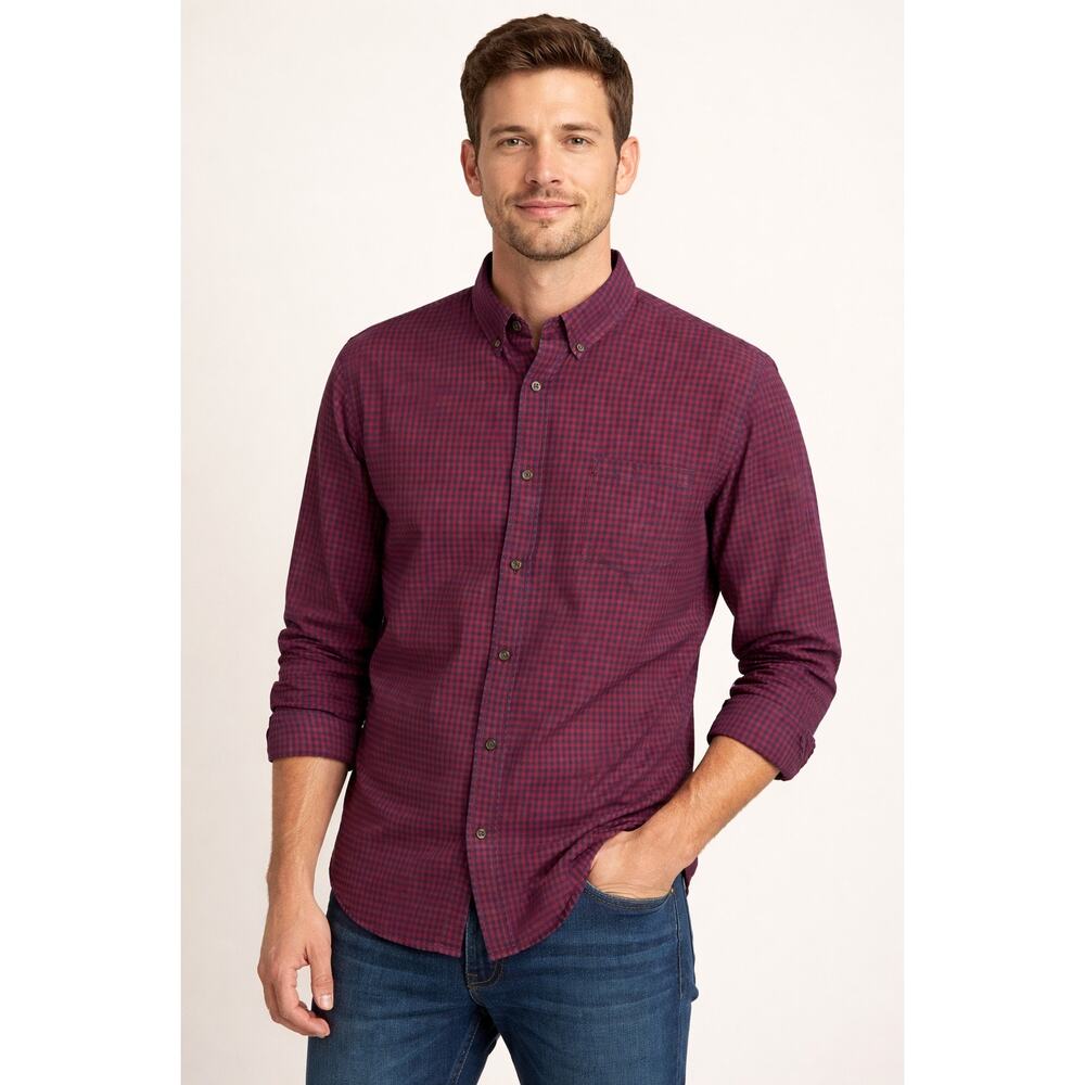 Marine Layer Blue Red Plaid Long Sleeve Button Down Shirt 100% Cotton Mens Large